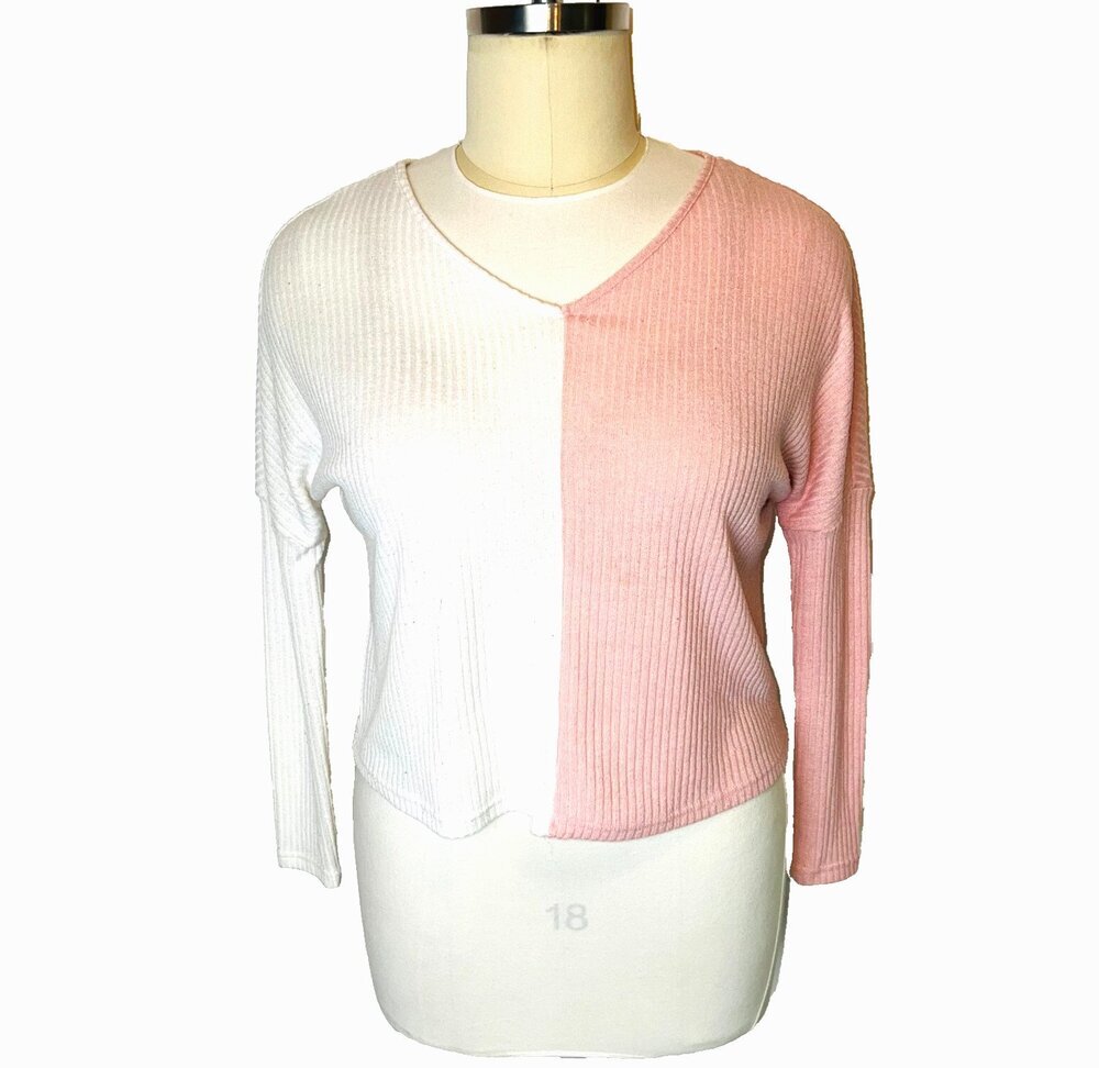 SHEIN Women's Size 4 Sweater Two Tone Pink White Long Sleeve Oversized Ribbed To